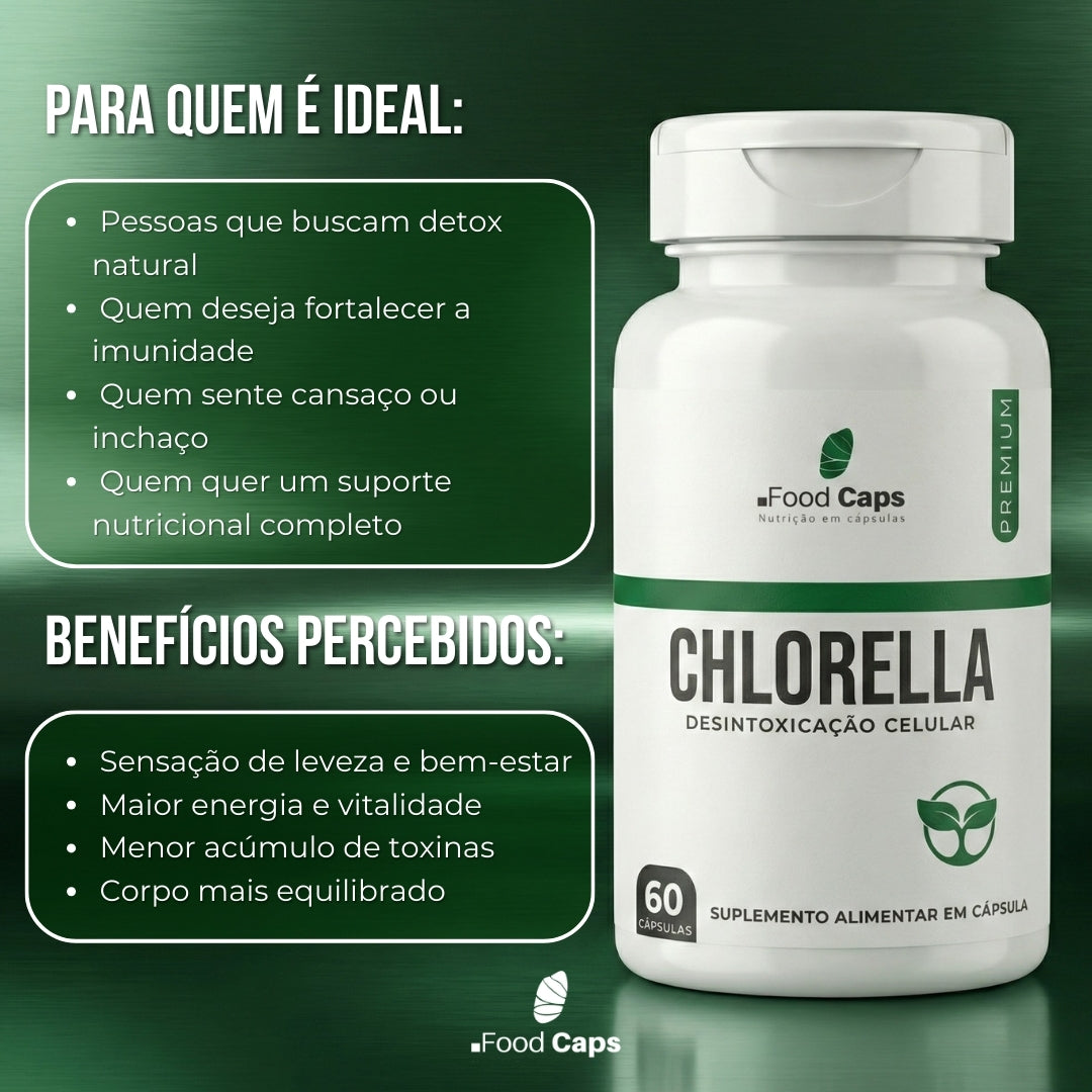 Suplemento de chlorella premium em cápsulas - Foodcaps premium