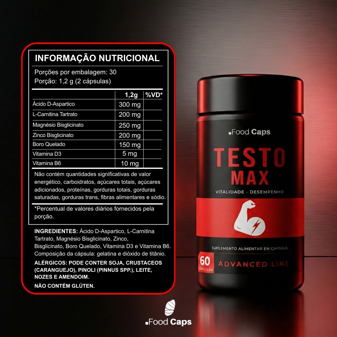 Suplemento para vitalidade masculina e força em cápsulas - Testo Max Advanced Foodcaps