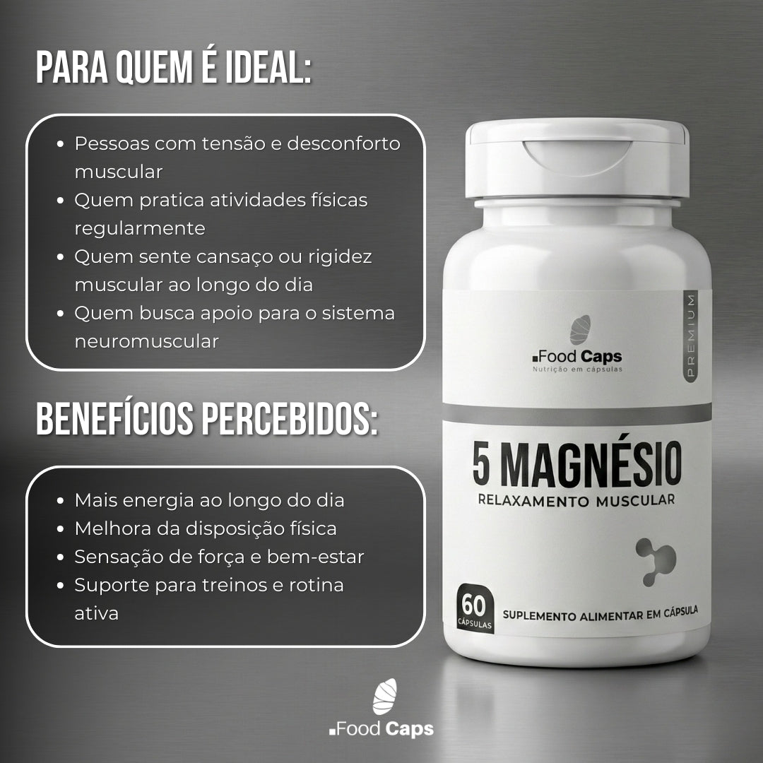 Suplemento de 5 magnésios premium em cápsulas - Foodcaps premium