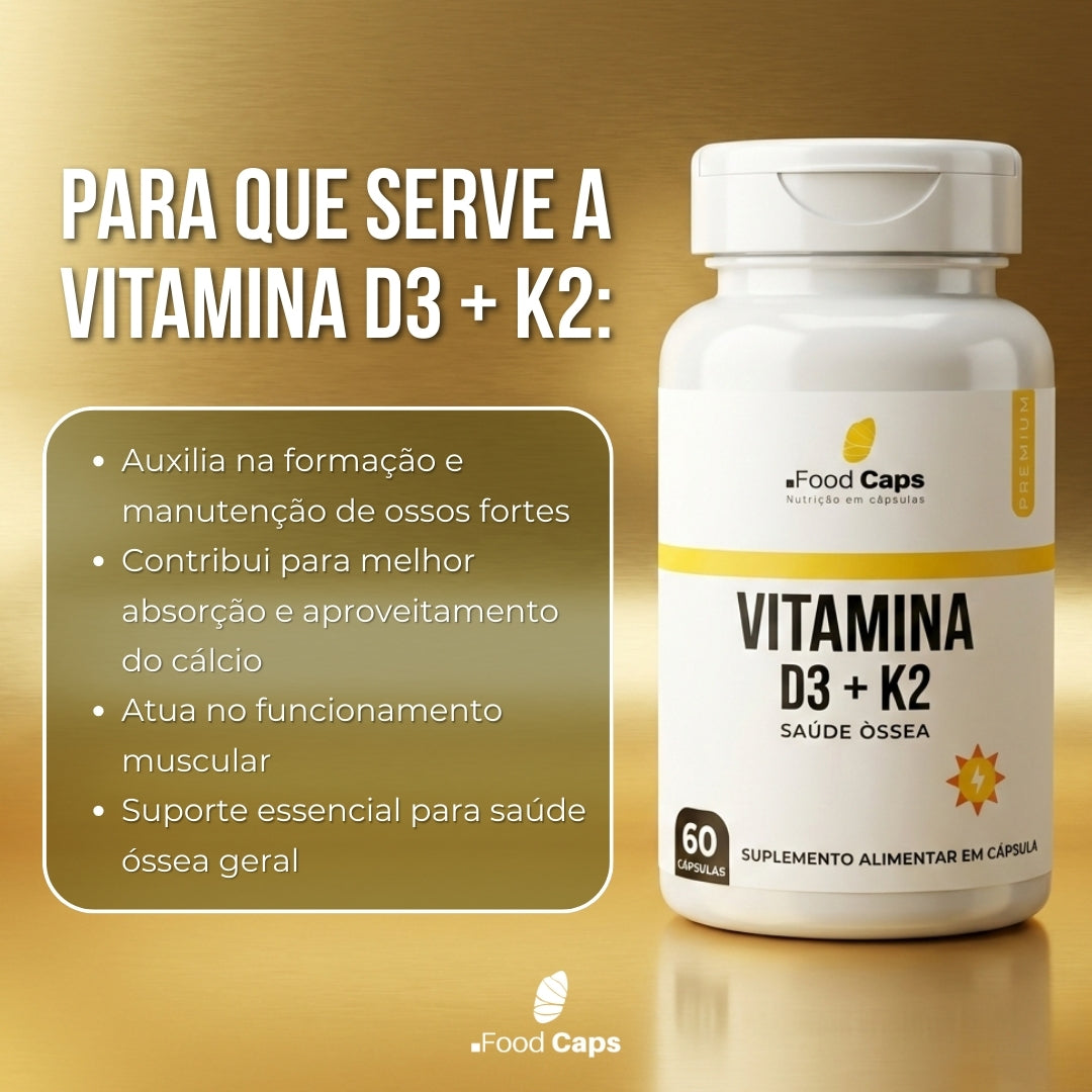 Suplemento de vitamina d3 com k2 premium em cápsulas - Foodcaps premium
