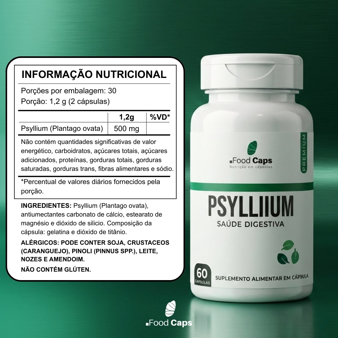 Suplemento de psyllium premium em cápsulas - Foodcaps premium