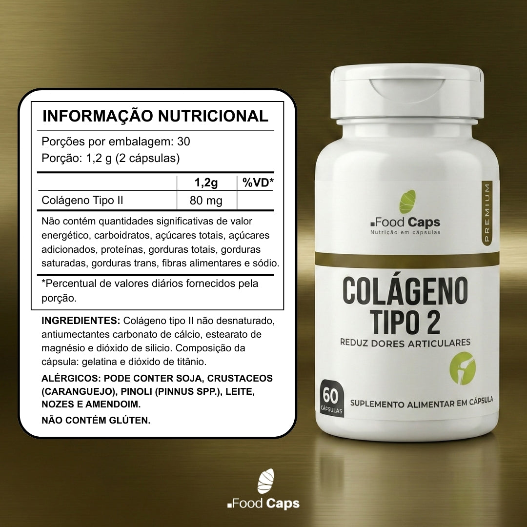 Suplemento de colágeno tipo 2 premium em cápsulas - Foodcaps premium