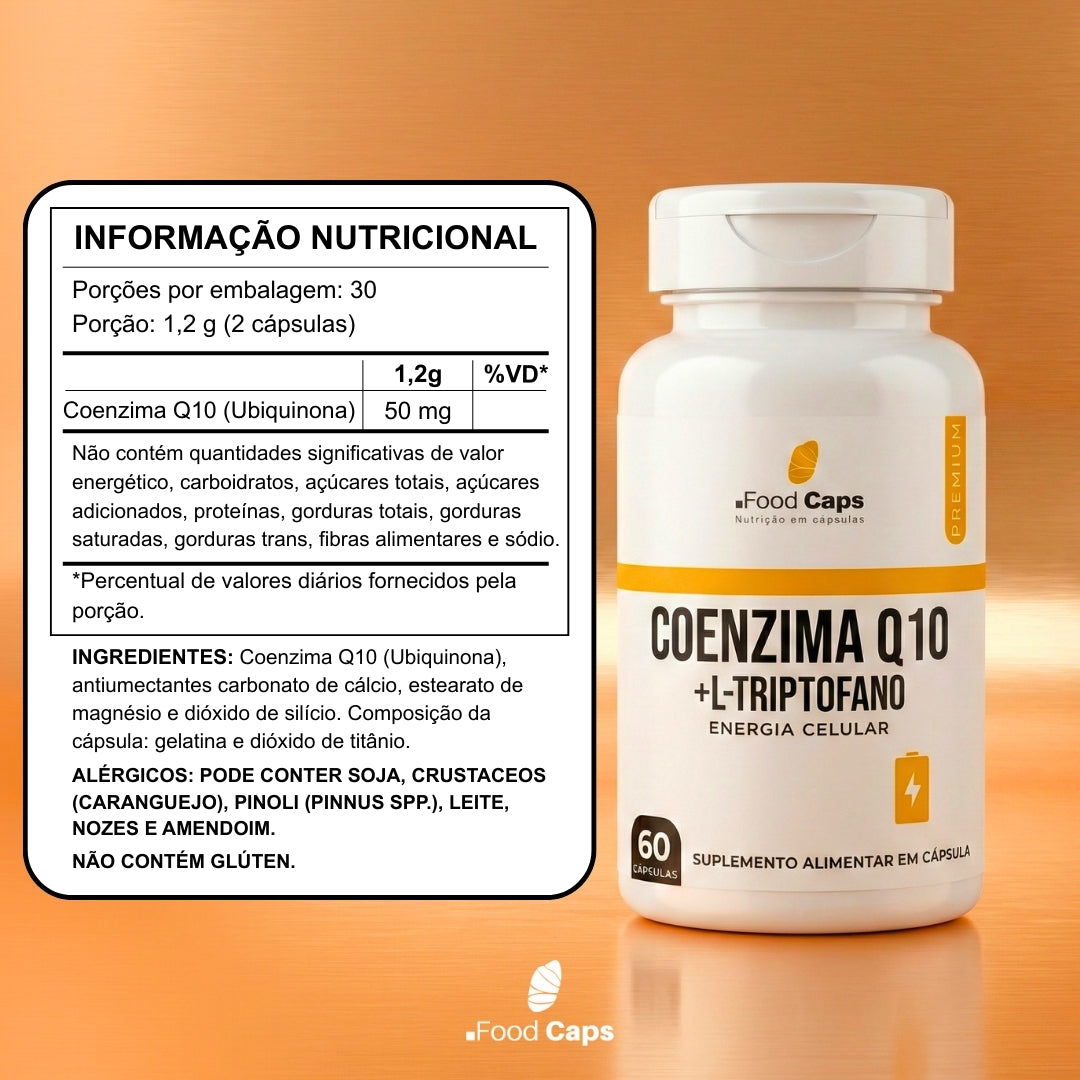 Suplemento de coenzima q10 com l-triptofano premium em cápsulas - Foodcaps premium