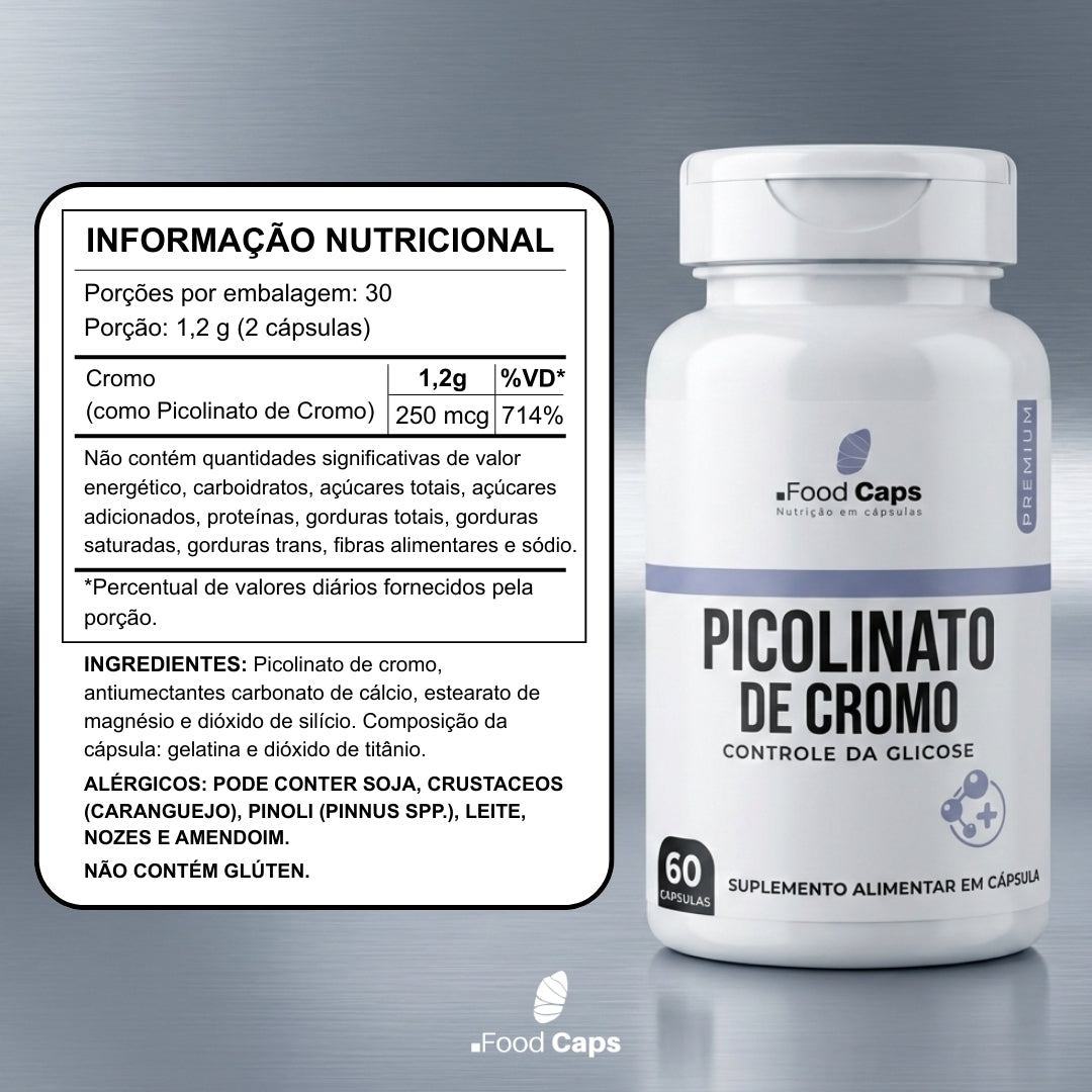 Suplemento de picolinato de cromo premium em cápsulas - Foodcaps premium