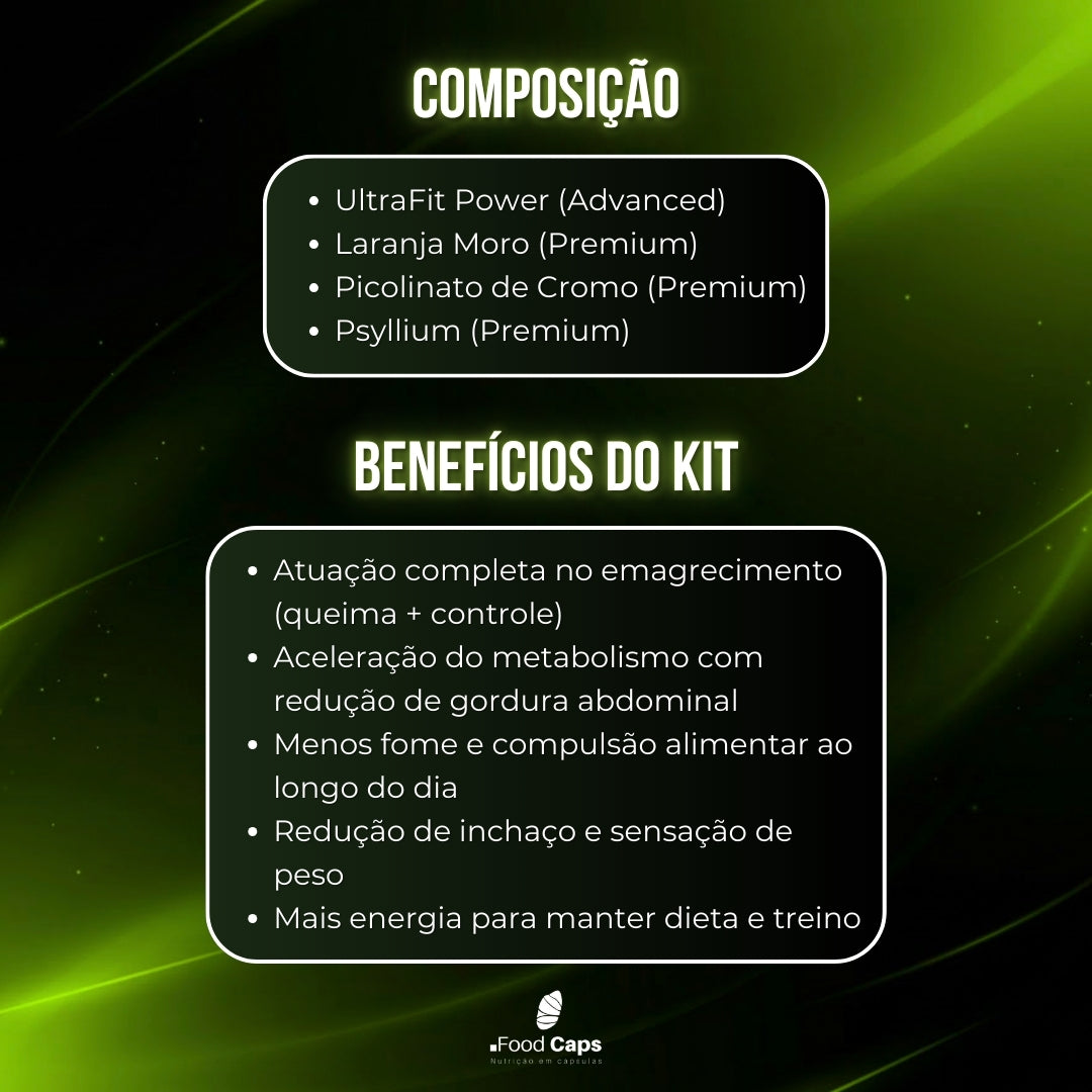 Suplementos para metabolismo e controle alimentar premium em cápsulas - Kit Emagrecimento Inteligente Foodcaps premium