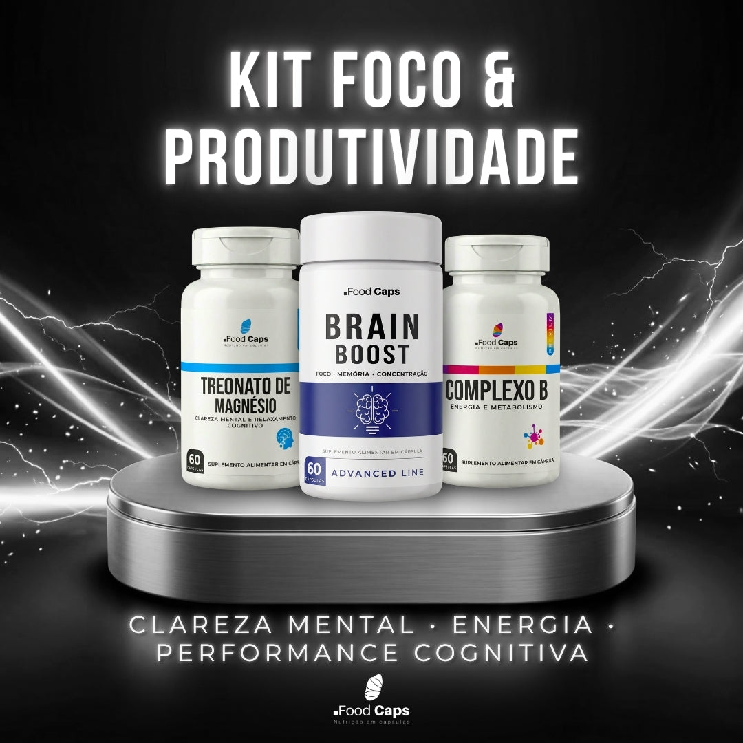 Suplementos para foco e performance cognitiva premium em cápsulas - Kit Foco & Produtividade Foodcaps premium