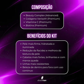 Suplementos para pele, cabelo e unhas premium em cápsulas - Kit Beleza Avançada Foodcaps premium