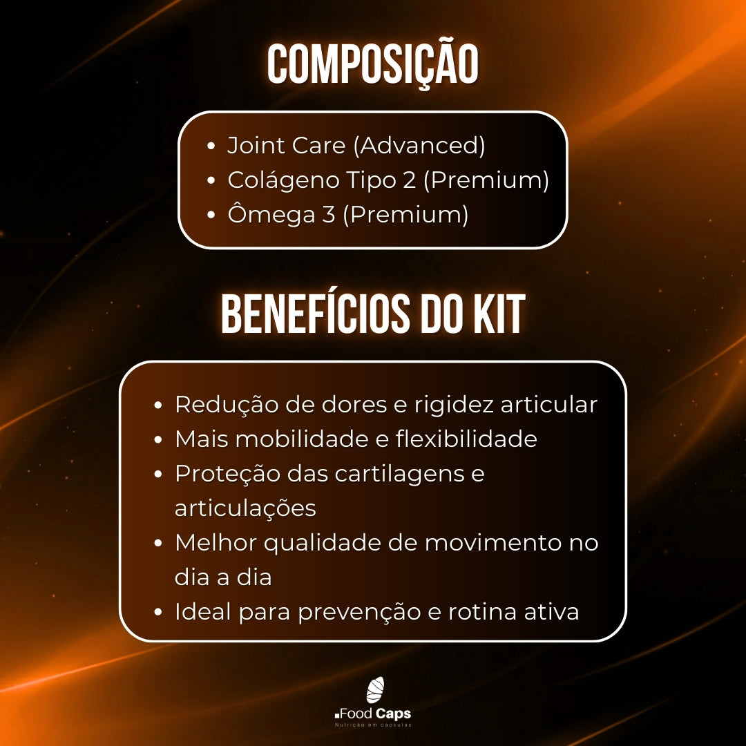 Suplementos para articulações e mobilidade premium em cápsulas - Kit Articulações & Mobilidade Foodcaps premium