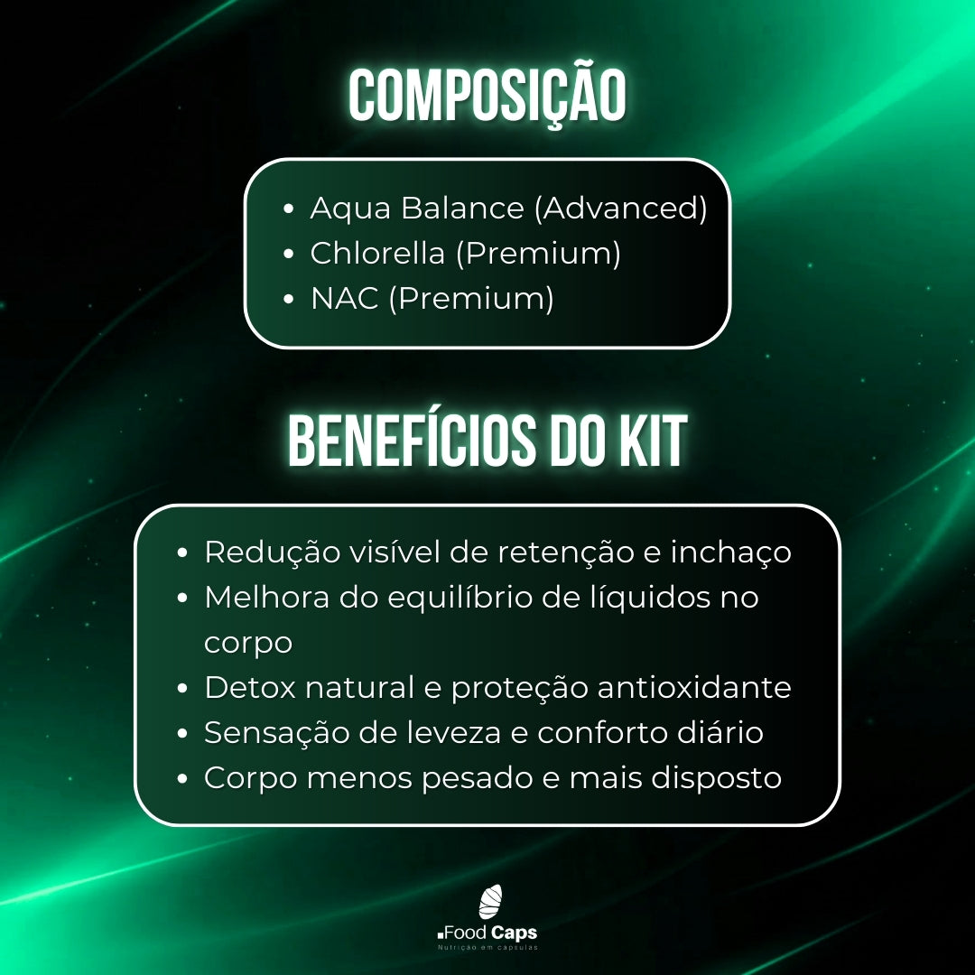 Suplementos detox e equilíbrio hídrico premium em cápsulas - Kit Desinchaço & Leveza Foodcaps premium