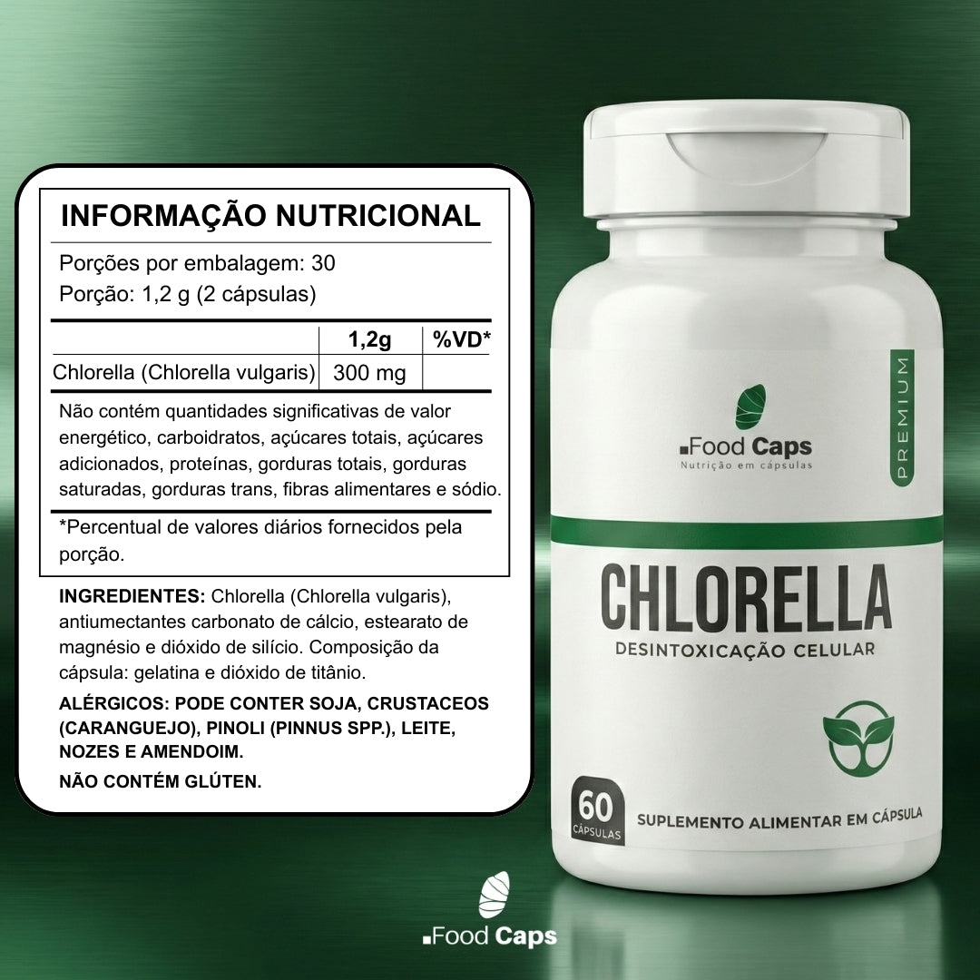 Suplemento de chlorella premium em cápsulas - Foodcaps premium