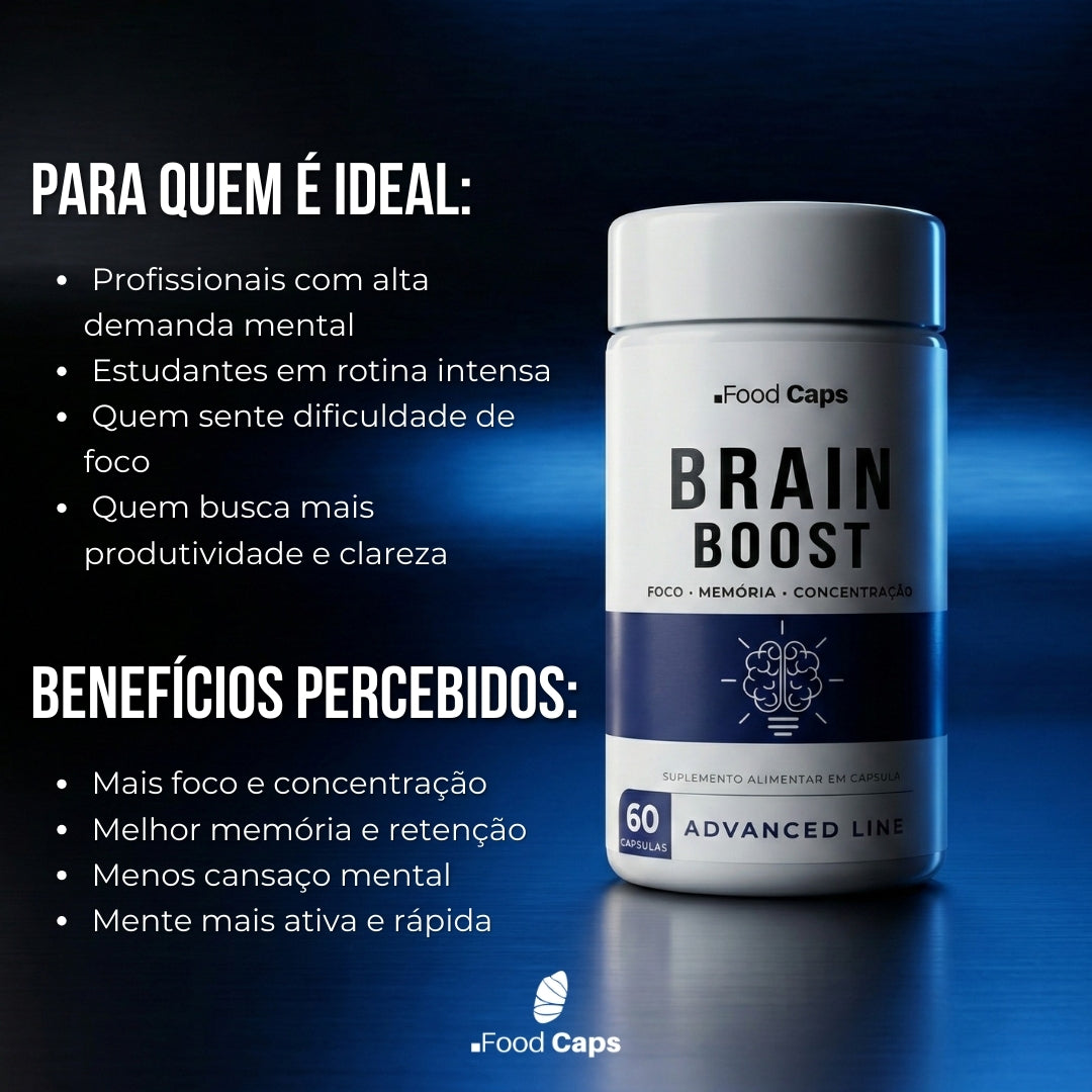 Suplemento para foco e clareza mental em cápsulas - Brain Boost Advanced Foodcaps