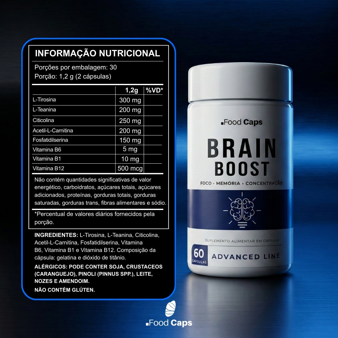 Suplemento para foco e clareza mental em cápsulas - Brain Boost Advanced Foodcaps