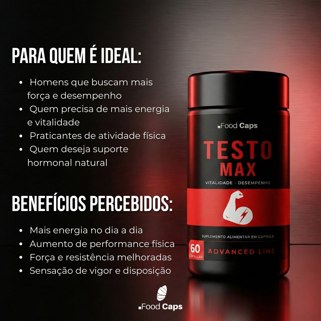 Suplemento para vitalidade masculina e força em cápsulas - Testo Max Advanced Foodcaps