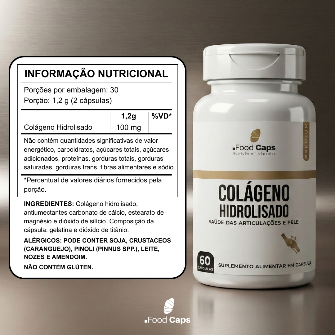 Suplemento de colágeno hidrolisado premium em cápsulas - Foodcaps premium