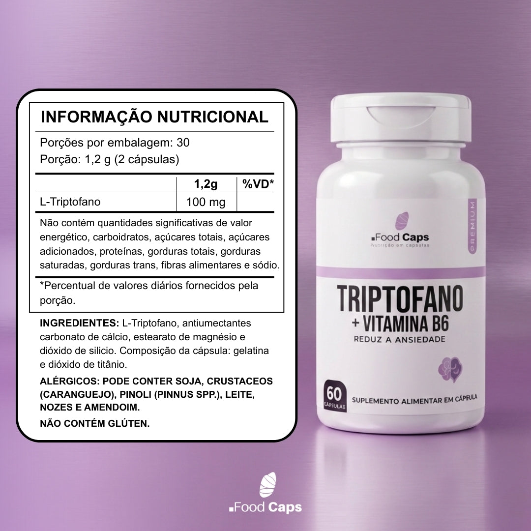 Suplemento de triptofano com vitamina b6 premium em cápsulas - Foodcaps premium