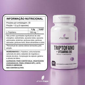 Suplemento de triptofano com vitamina b6 premium em cápsulas - Foodcaps premium