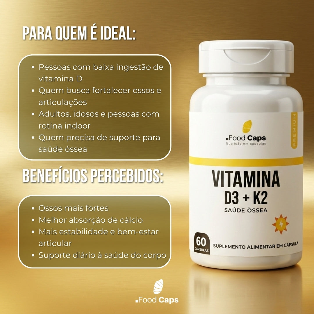 Suplemento de vitamina d3 com k2 premium em cápsulas - Foodcaps premium