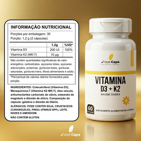Suplemento de vitamina d3 com k2 premium em cápsulas - Foodcaps premium