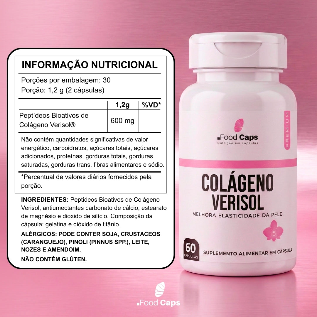 Suplemento de colágeno verisol premium em cápsulas - Foodcaps premium