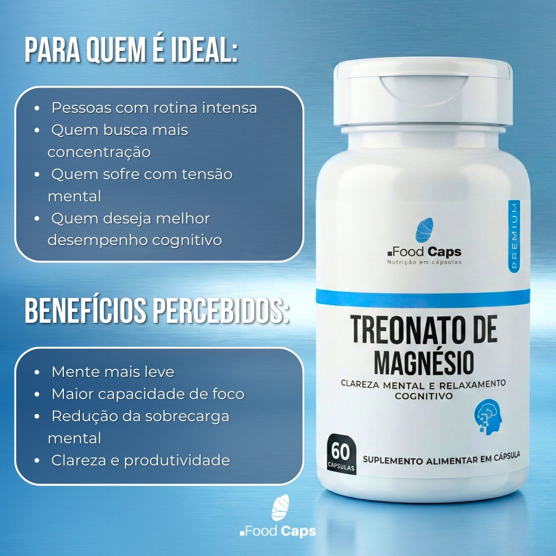 Suplemento de treonato de magnésio premium em cápsulas - Foodcaps premium