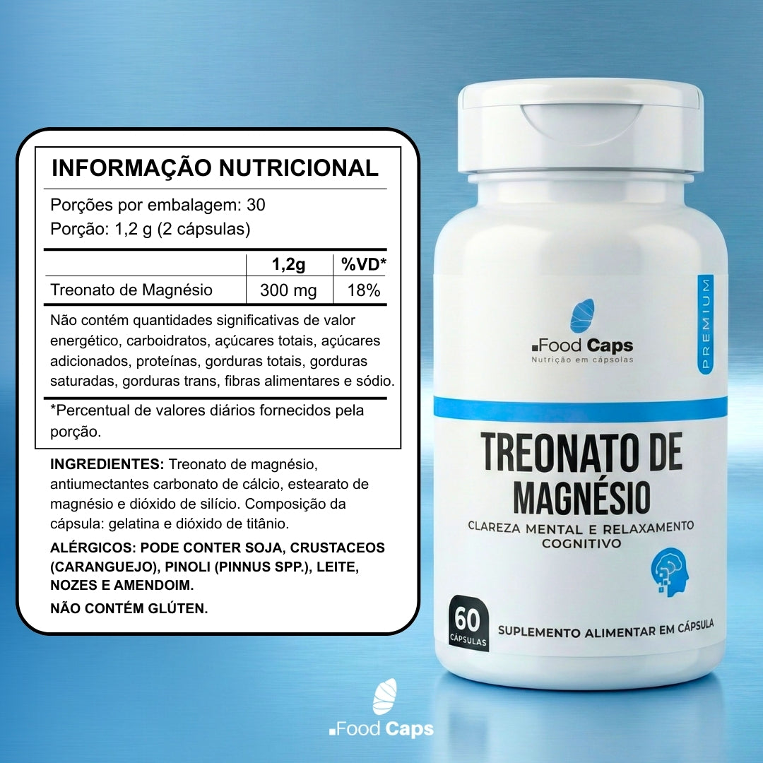 Suplemento de treonato de magnésio premium em cápsulas - Foodcaps premium