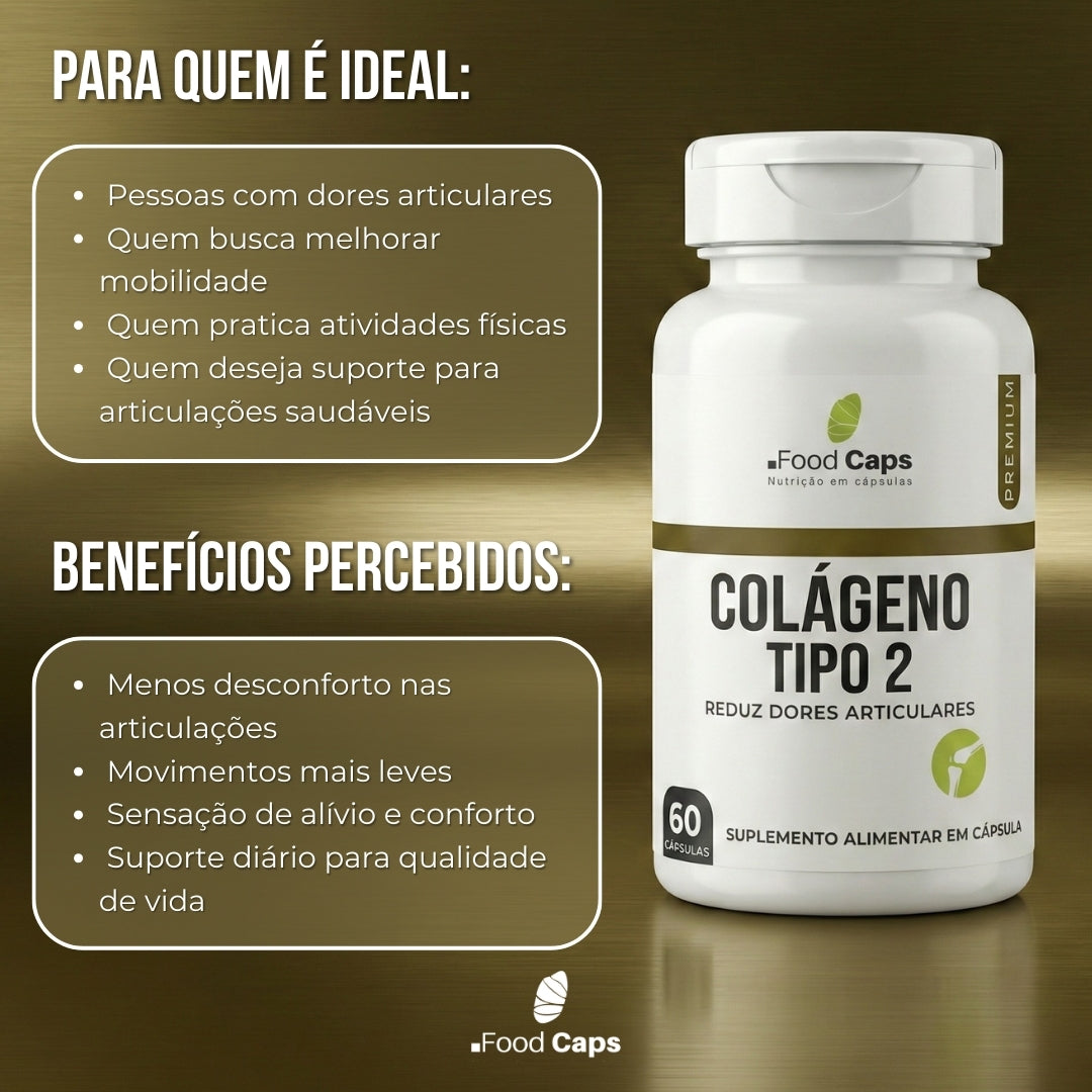 Suplemento de colágeno tipo 2 premium em cápsulas - Foodcaps premium