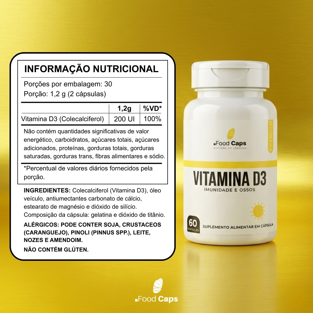 Suplemento de vitamina d3 premium em cápsulas - Foodcaps premium